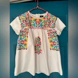 AMPERSAND AVE White Tunic with Multicolor Floral Embroidery